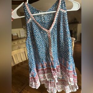 Patrons of Peace Blue and Orange Floral Top